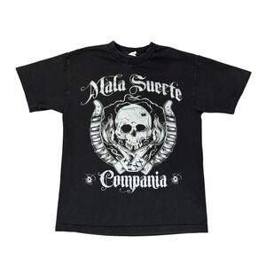 Y2K Mala Suerte Compania Mens Skull Mallgoth T-Shirt Black Medium Tattoo Art